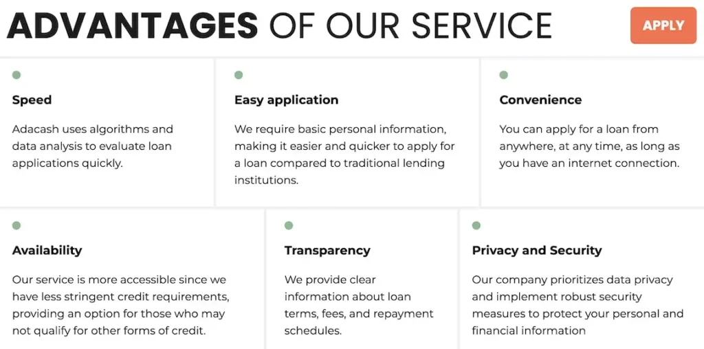 Adacash advantages