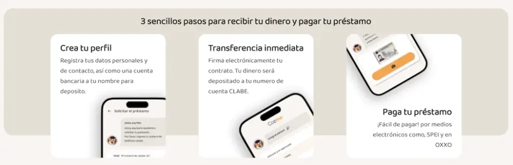 Cozmo - 3 sencillos pasos para recibir tu dinero y pagar tu préstamo