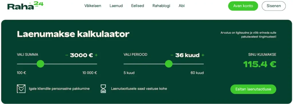 raha24 laenumakse kalkulaator